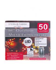 Outdoor LED Micro-Lichterkette mit Timer und Fernbedienung warmweiß 50er