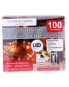 Outdoor LED Drahtlichterkette mit Timer und Fernbedienung warmweiß 100er