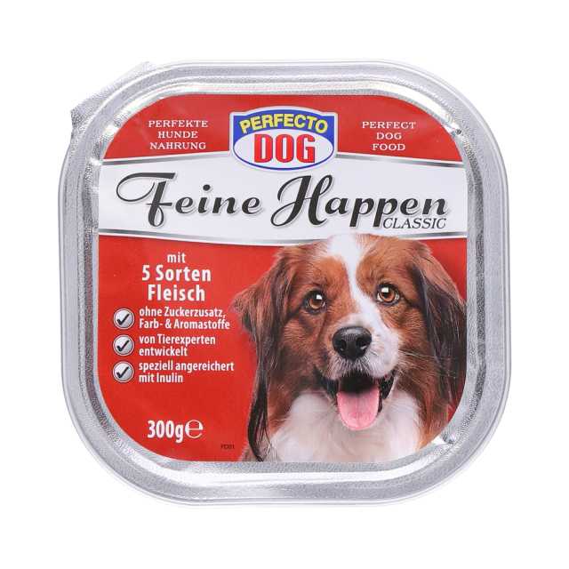 Perfecto Dog Feine Happen Hundefutter 300 g Aluschale 5 Sorten Fleisch