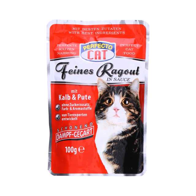 Perfecto Cat Feines Ragout Katzenfutter 100 g Beutel Kalb und Pute