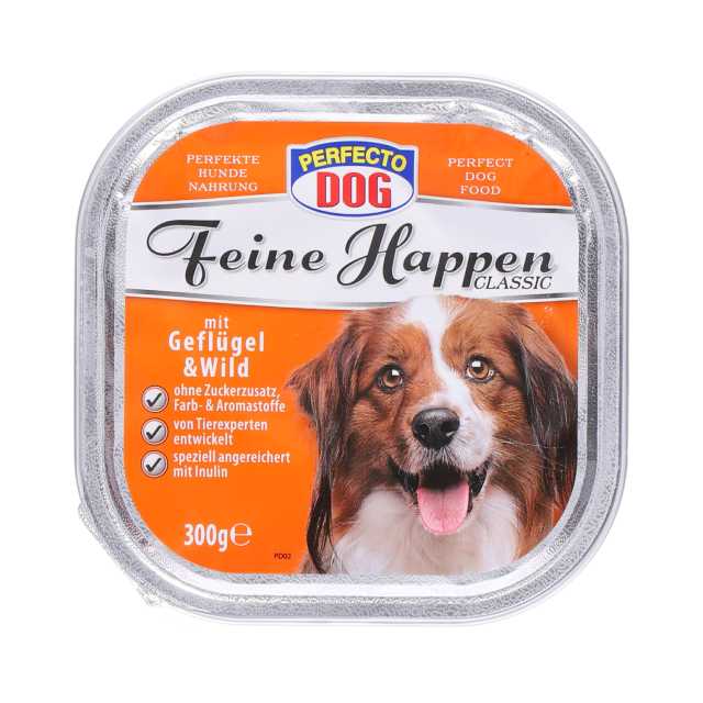 Perfecto Dog Feine Happen Hundefutter 300 g Aluschale Geflügel und Wild