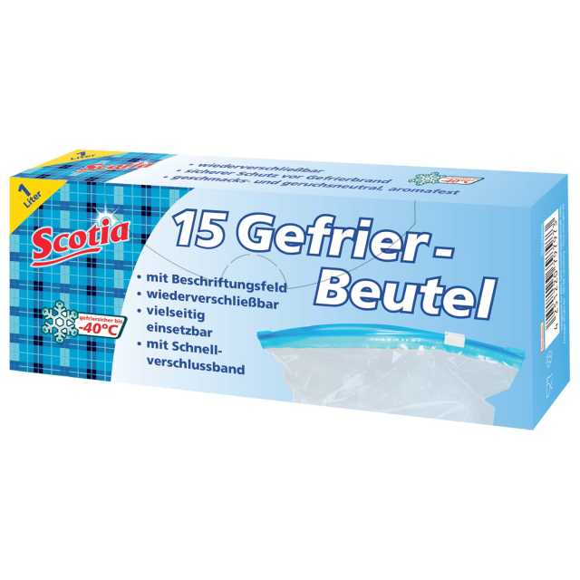 Scotia Gefrierbeutel mit Schnellverschlussband 1 Liter 20 x 18,5 cm 15er