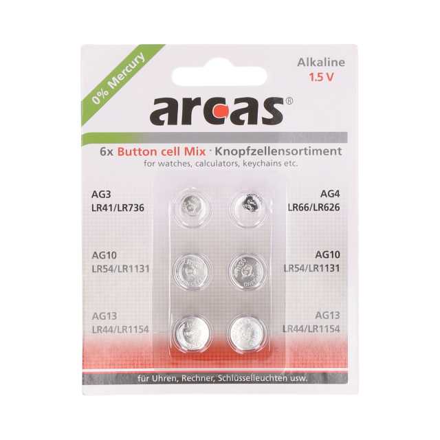 Arcas Knopfzellen-Sortiment Alkaline 1,5 V, 6 Stück