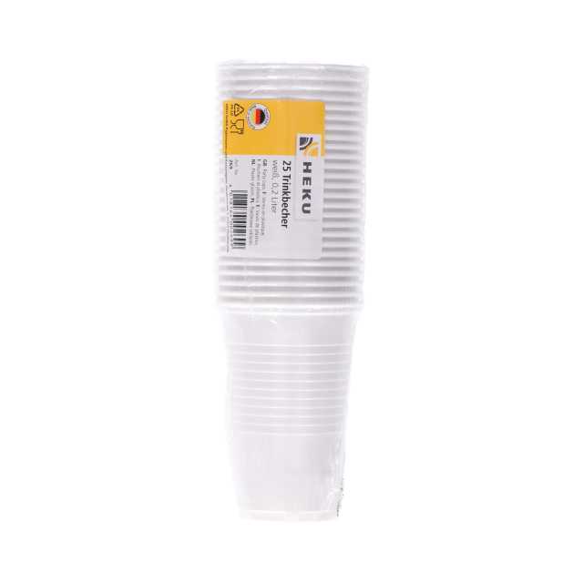Heku Trinkbecher Plastik 0,2Liter, weiß, 25 Stück