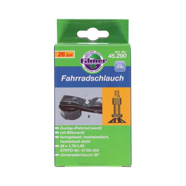Filmer Fahrradschlauch Dunlopventil 26 Zoll 1,75/1,95