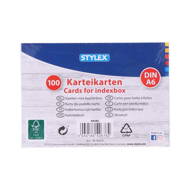 Stylex ® Karteikarten DIN A6 linert, weiß, 100 Stück