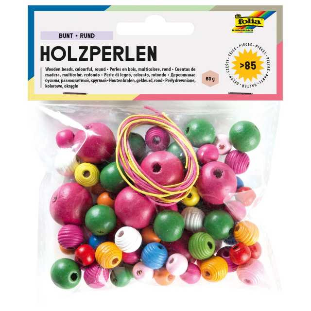 Folia Holzperlen rund, 84 Stück