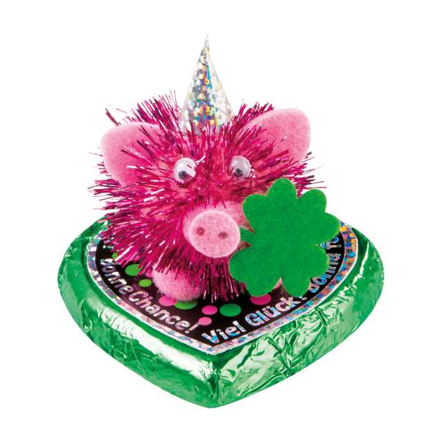 Pralinenherz mit Glitzer-Glücksschwein 24g