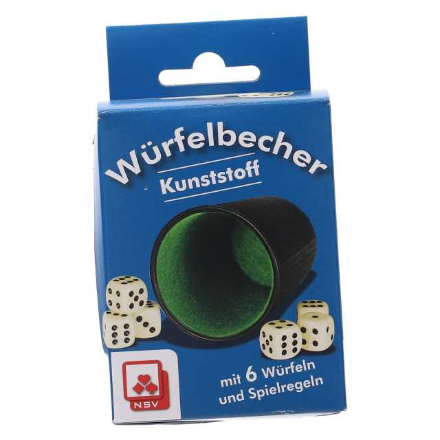 Würfelbecher mit 6 Würfeln, Kunststoff