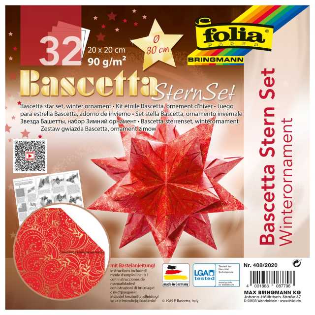 Bascetta-Stern rot/gold folia, 20x20cm, 32Blatt
