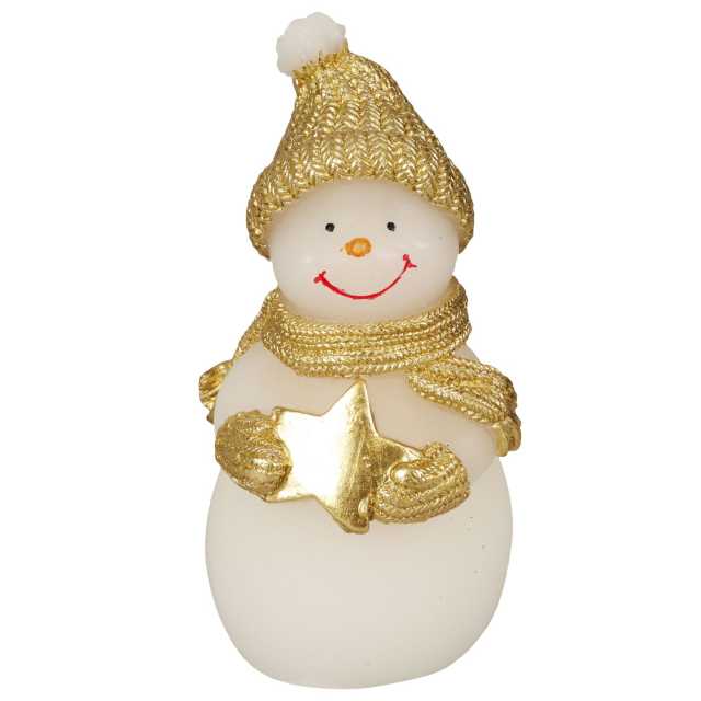 LED-Kerze Schneemann aus Echtwachs warmweiß Ø 7 cm Höhe 16 cm 3fach
