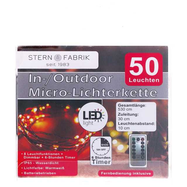 Outdoor LED Micro-Lichterkette mit Timer und Fernbedienung warmweiß 50er