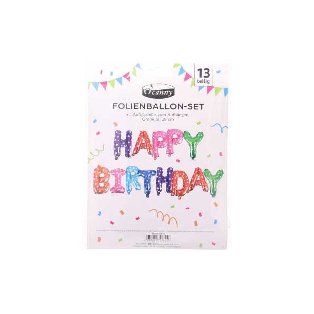 O'Canny Folienballon-Set Happy Birthday 45 cm 13teilig