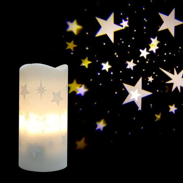 LED Kerze Weihnachten Sterne mit Projektion aus Kunststoff 15 cm