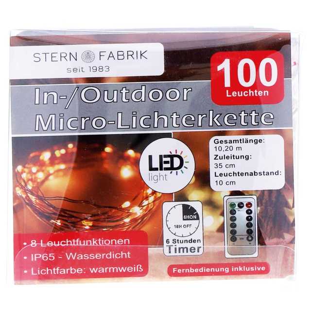 Outdoor LED Drahtlichterkette mit Timer und Fernbedienung warmweiß 100er