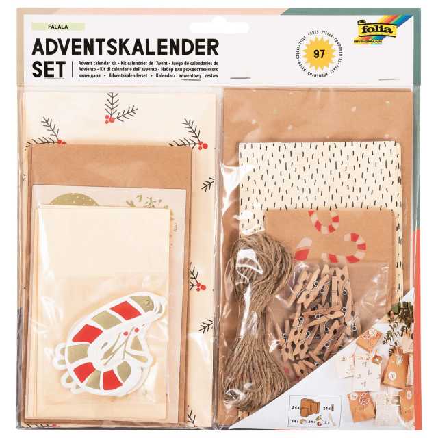 folia® Falala Adventskalender Set mit 24 lebensmittelechten Tüten & Zubehör 97teilig