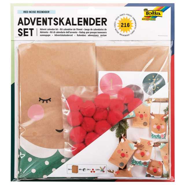 folia® Red Nose Reindeer Adventskalender-Set 216teilig