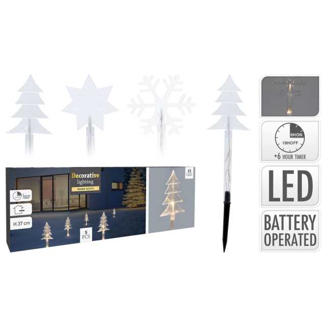 Gartenstecker Winter 5 Stück, 15 LED, Timer