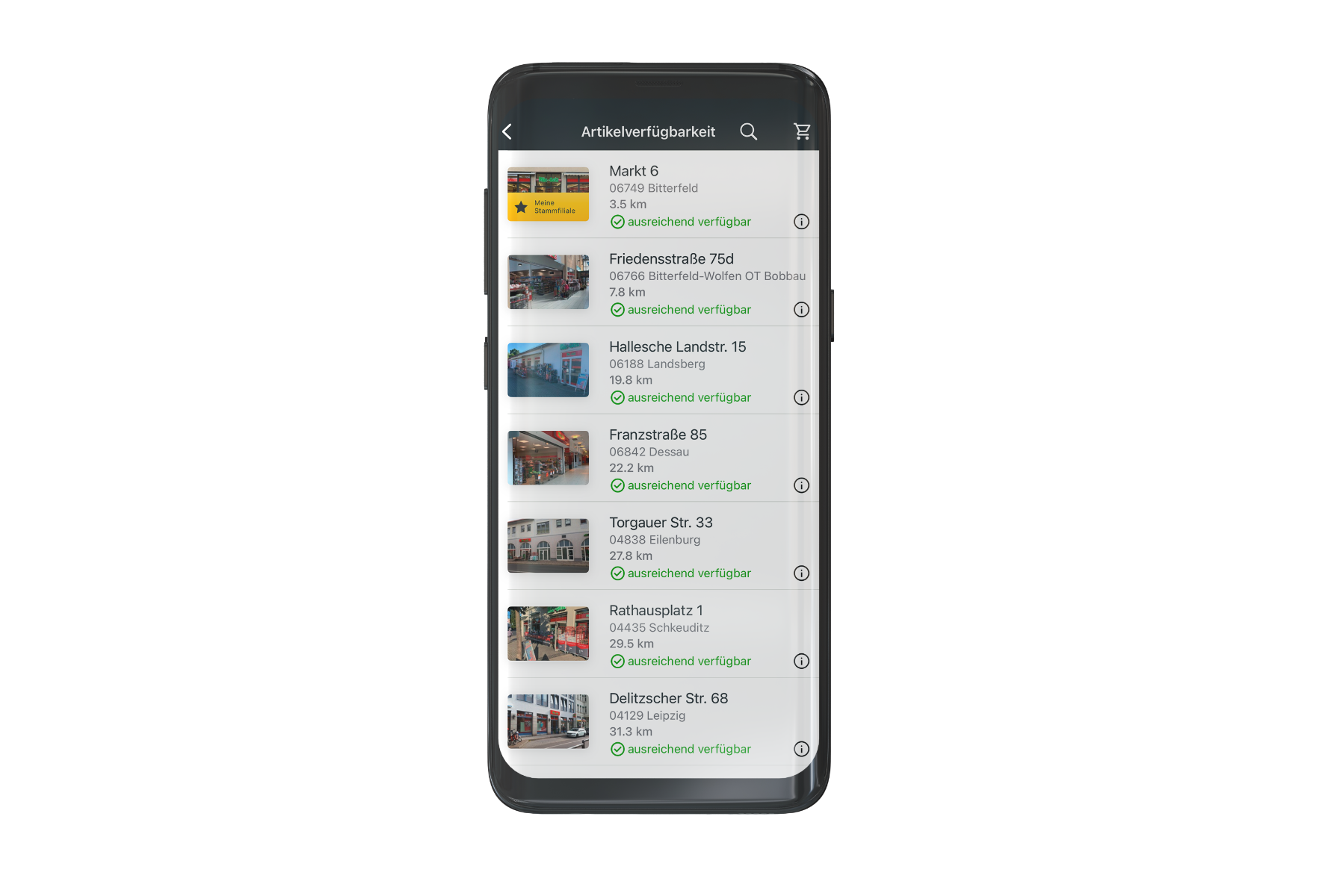 Filialverfügbarkeit in der App
