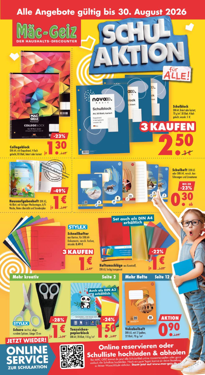 Schulaktion Kalenderwoche 33 2026, gültig ab 10.08.2026